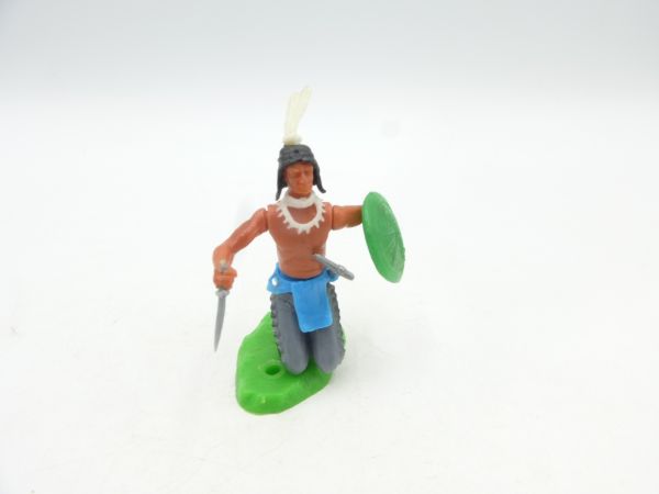 Elastolin 5,4 cm Indianer kniend mit Messer + Schild