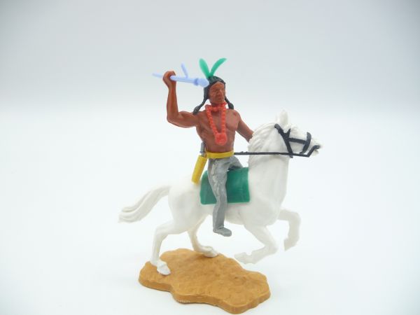 Timpo Toys Indianer 3. Version reitend, Speer werfend - tolles Pferd