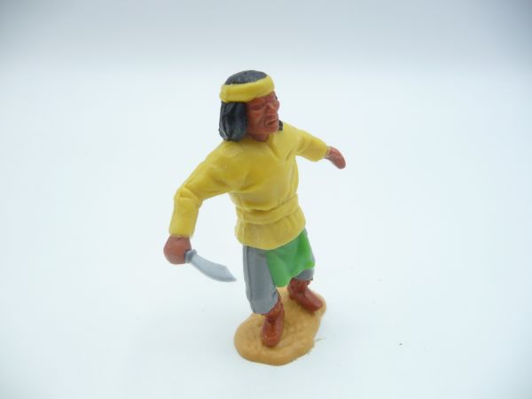 Timpo Toys Apache yellow with knife, grey trousers, neon green bib