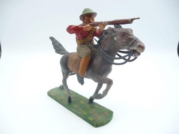 Elastolin Masse Cowboy zu Pferd, Gewehr schießend - schöne Figur aus der 11 cm Reihe