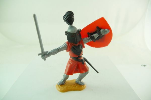 Timpo Toys Visierritter stehend rot/schwarz mit Schwert - Schildschlaufen ok