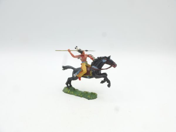 Elastolin 4 cm Indianer zu Pferd mit Speer, Nr. 6853 - frühe Figur