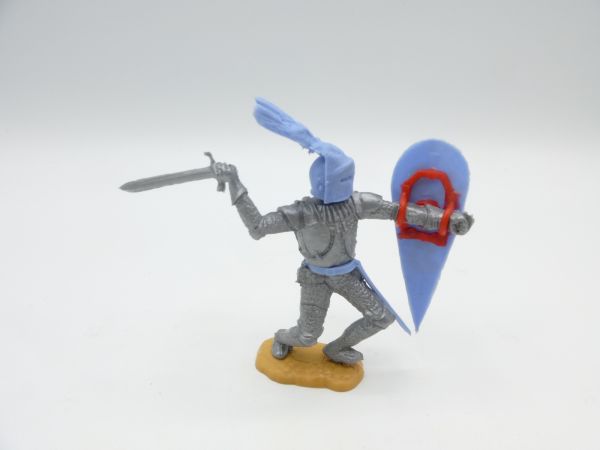 Timpo Toys Silver Knight on foot, light blue head + shield