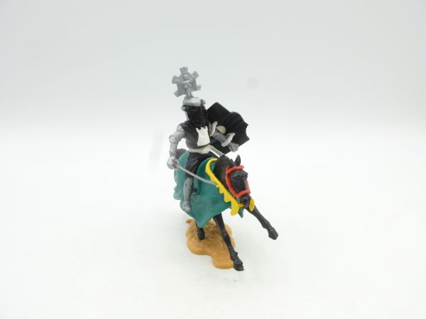 Timpo Toys Visierritter reitend mit Schwert, schwarz