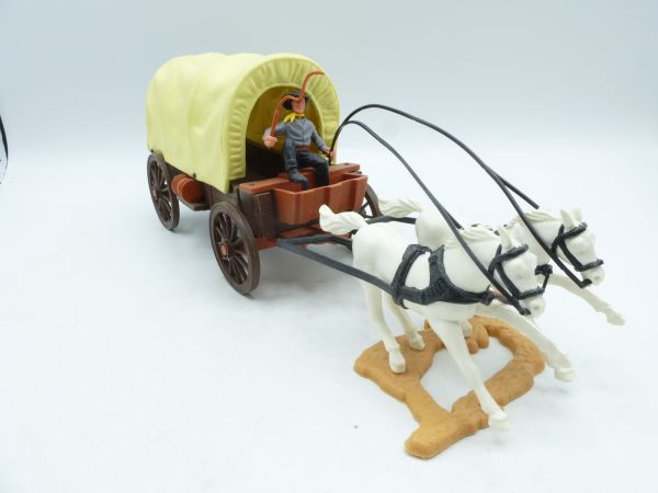 Timpo Toys Covered wagon, dark brown wheels - complete, reins see photo