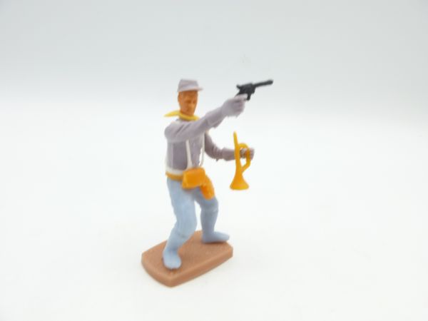 Plasty Confederate Army soldier standing with pistol + trumpet