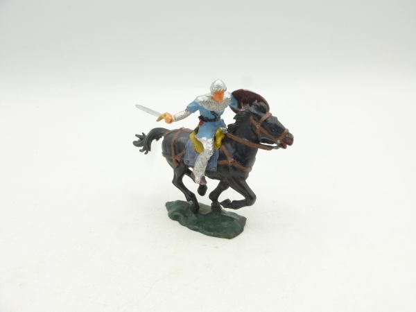 Elastolin 4 cm Norman with sword on horseback (light blue), No. 8854