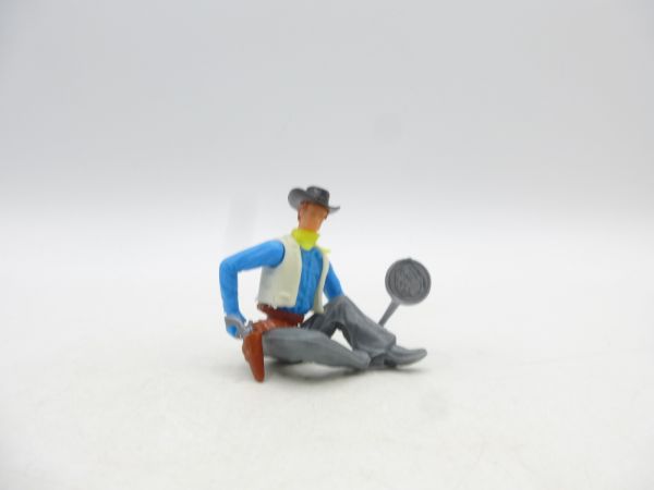 Elastolin 5,4 cm Cowboy sitzend mit Pistole + Pfanne