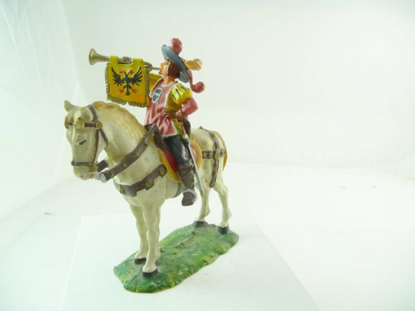 Elastolin 7 cm Fanfare player on standing horse, No. 9073, unused