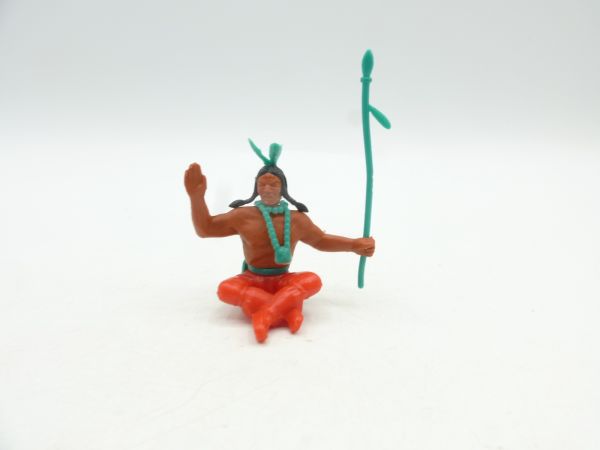 Timpo Toys Indianer 3. Version sitzend mit Speer, grüßend