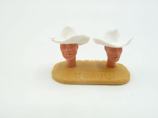 Timpo Toys 2 Cowboy heads 2nd version with rare white hat