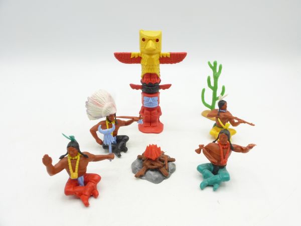 Timpo Toys 7-teilige Lagerfeuerszene mit Indianern der 3. Version