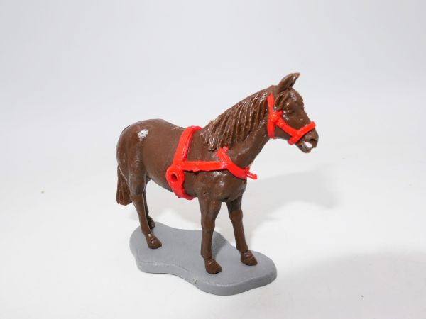 Timpo Toys Pferd stehend, dunkelbraun, rotes Geschirr, für Gardisten
