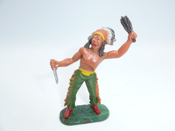 Elastolin 7 cm Indianer stehend mit Skalp, J-Figur, Nr. 6888 - toller Zustand
