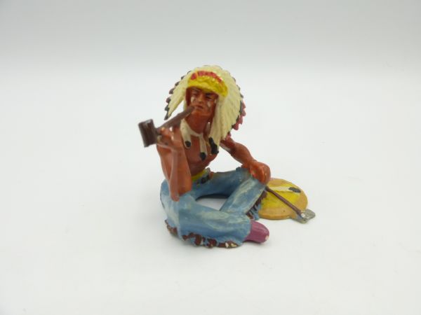 Elastolin 7 cm (beschädigt) Chief sitting with pipe, painting 2 - great face painting