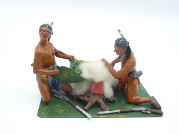 Umbau 7 cm Tolles Ranch-/Lagerfeuerdiorama mit 2 Indianer