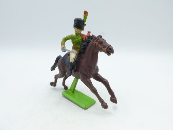 Britains Deetail Waterloo Soldier riding, red/green uniform, sabre sideways