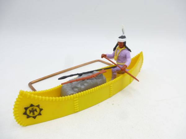 Timpo Toys Kanu (seltene Farbe) mit Indianer 3. Version + Ladung