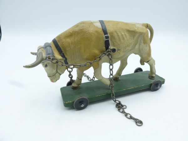 Lineol Right draught ox on rolling board incl. chains - very rare