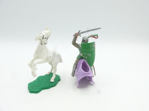 Timpo Toys Ritter reitend auf aufsteigendem Pferd, Schwert ausholend