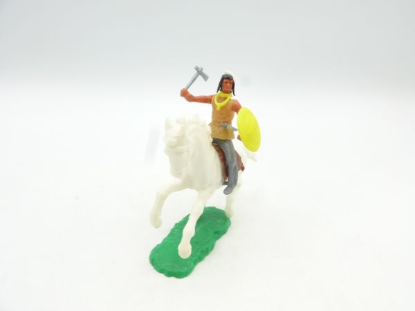 Elastolin 5,4 cm Indianer zu Pferd mit Tomahawk + Schild