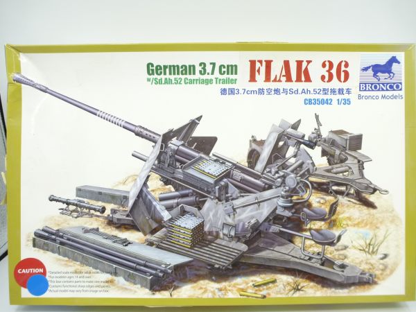 Bronco 1:35 3,7 cm Flak 36 w/Sd.AH.52 Carriage Trailer, Nr. CB35042