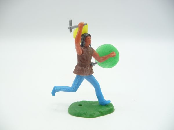 Elastolin 5,4 cm Irokese laufend mit Schild, Tomahawk + Messer