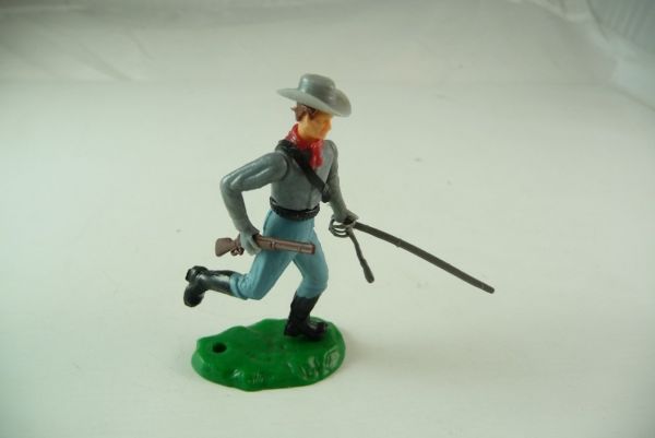 Elastolin Confederate Army soldier running, officer with sabre and rifle
