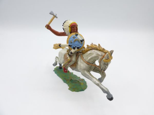 Elastolin 7 cm Indianer zu Pferd mit Tomahawk, Nr. 6844, Bem. 2b