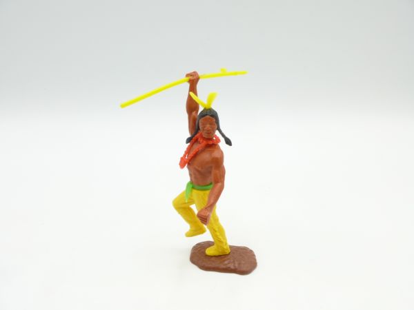 Timpo Toys Indian 3rd version with spear - rare lemon yellow feather