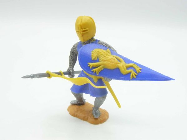 Timpo Toys Medieval knight middle blue/yellow with flag + shield - see photos