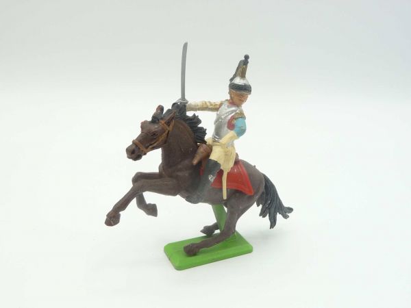 Britains Deetail Waterloo; soldier riding, silver, holding sabre, looking to the left