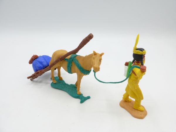 Timpo Toys Indianerin mit Travois (Ladung blau) - seltene Farbe