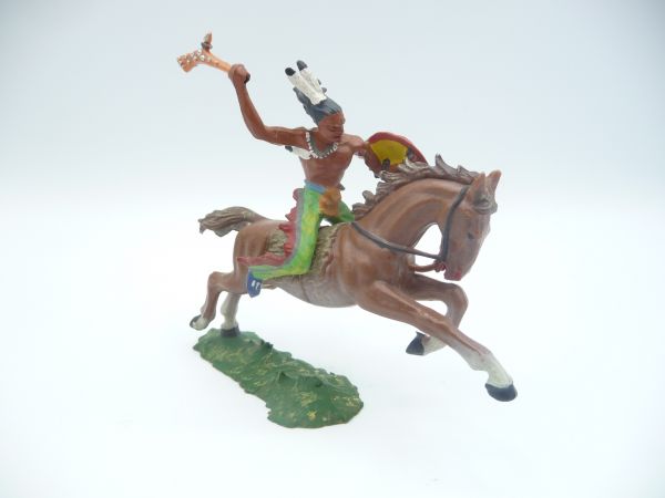 Elastolin 7 cm Indian on horse with club, No. 6852 - great horse