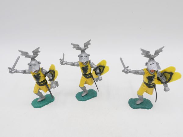 Timpo Toys 3 visor knights (yellow) - 1 x shield loops torn