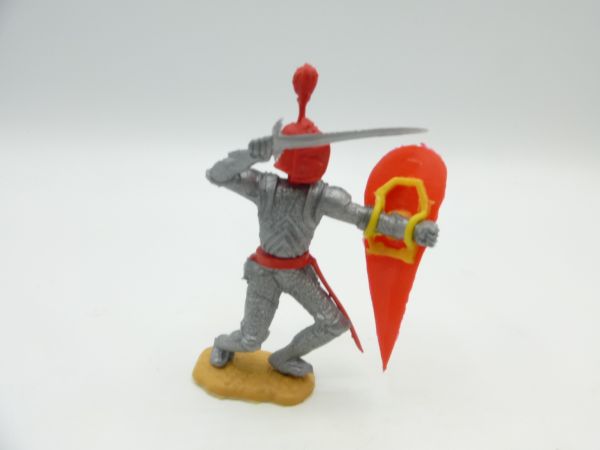 Timpo Toys Silver Knight on foot, red head + shield