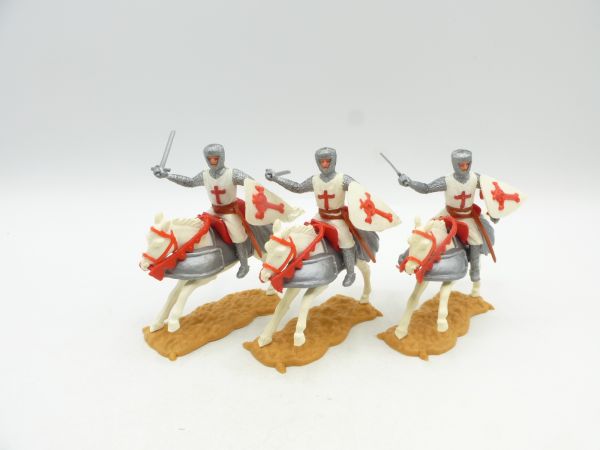 Timpo Toys 3 Crusaders on horseback - shield loops ok