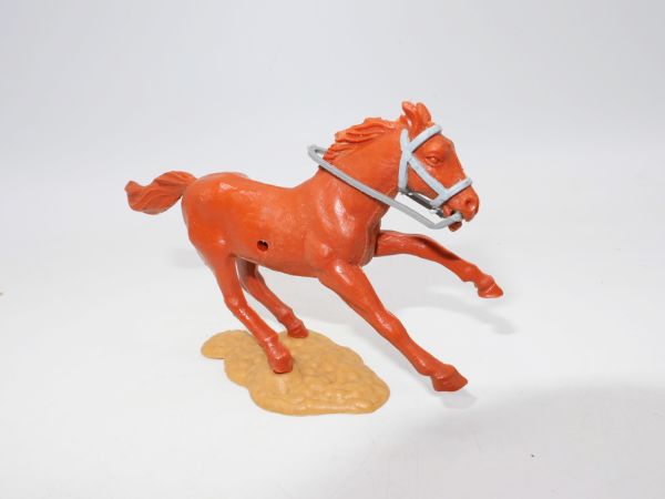Timpo Toys Pferd galoppierend, mittelbraun, graue Zügel / Zaumzeug