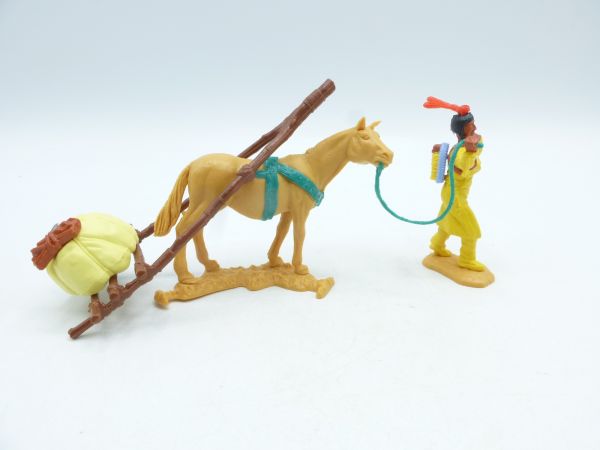 Timpo Toys Indianer Travois mit hellgelbem Gepäckstück