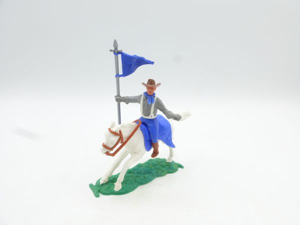 Timpo Toys Confederate Army soldier 1st version riding with 7th cavalry flag