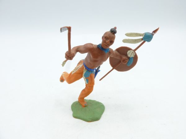 Britains Swoppets Iroquois running with tomahawk, spear + shield