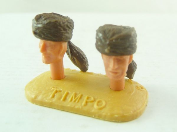 Timpo Toys 2 Trapperköpfe mit brauner Bärenfellmütze