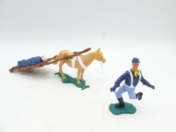 Timpo Toys Union Army Soldier with wounded man on stretcher - great colour combination
