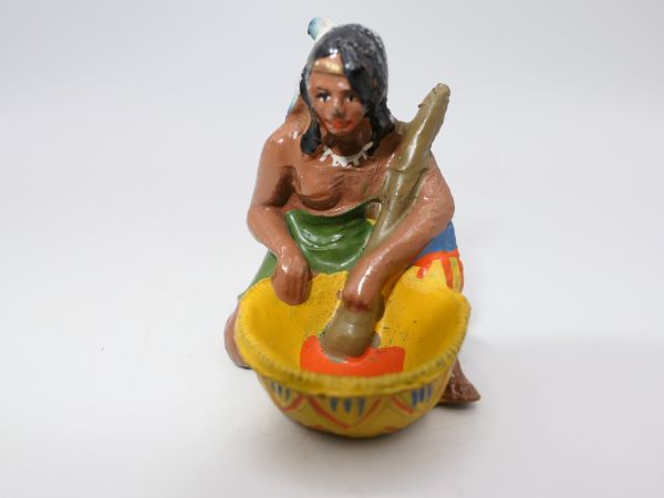 Elastolin Masse Indianerin sitzend mit Schüssel - seltene Farbe, tolle Bemalung
