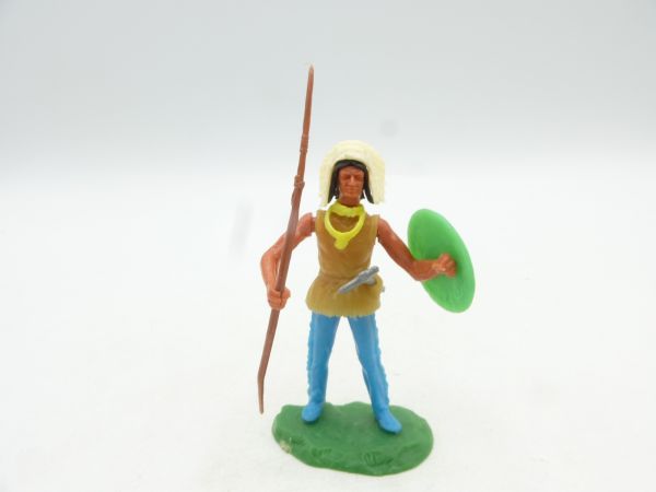 Elastolin 5,4 cm Indianer stehend mit Speer + Schild (+ Waffe im Gurt)