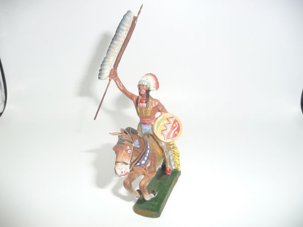 Elastolin Composition Chief on horseback with spear - good age-appropriate condition