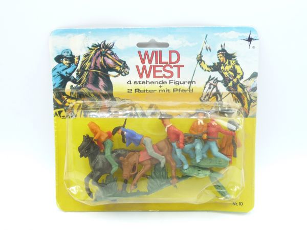Wild West Cowboys (4 stehende + 2 reitende Figuren) - auf Karte, unbespielt