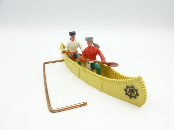 Timpo Toys Canoe (beige with black emblem) with 2 trappers