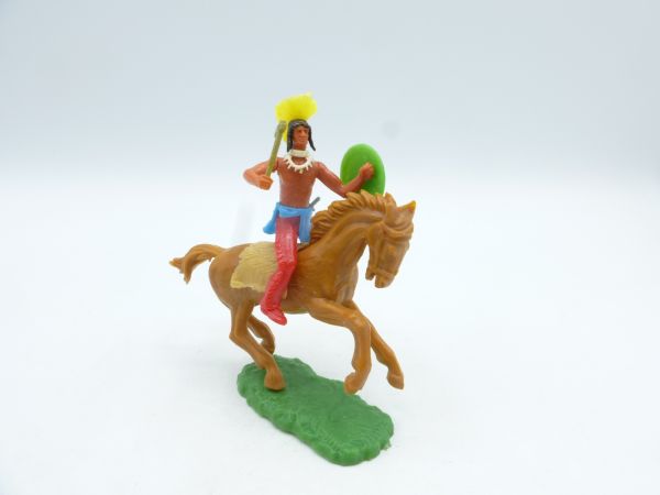 Elastolin 5,4 cm Irokese zu Pferd mit Tomahawk + Schild