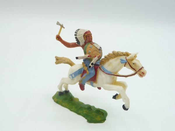 Elastolin 4 cm Indian on horseback with tomahawk, No. 6844 - beautiful figure